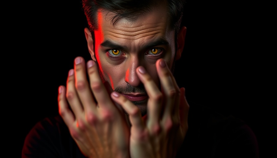 A man with glowing eyes symbolizes self-improving AI.