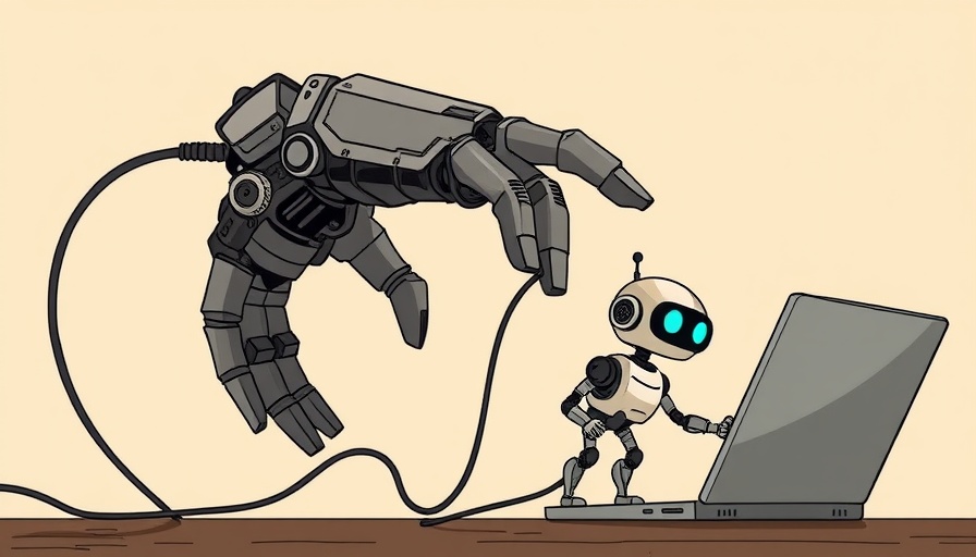 Artistic robot unplugging scene with laptop at Apple Intelligence WWDC 2025.