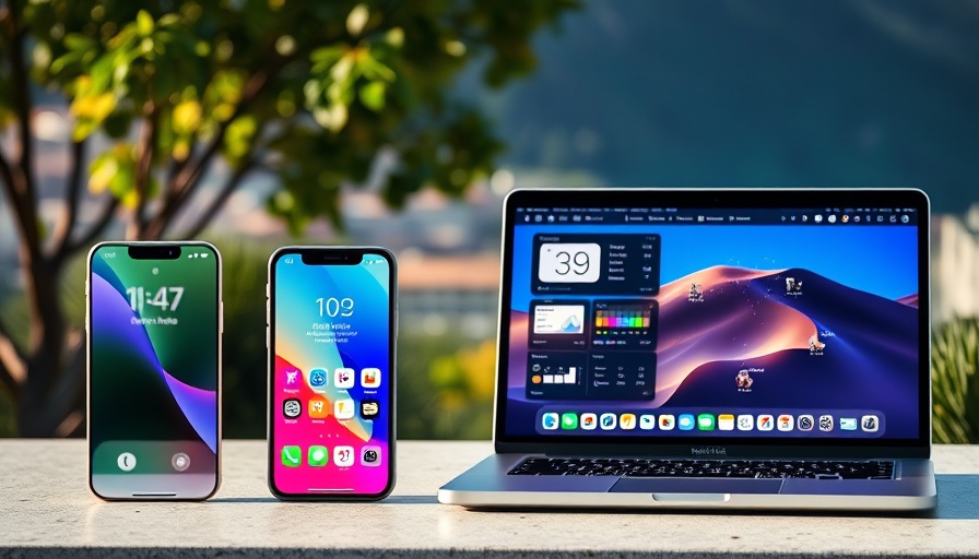 Apple AI development on laptop, phone, and tablet screens
