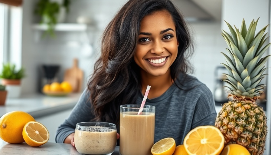 Brunette woman in kitchen with healthy foods, Why You’re Not Losing Weight.