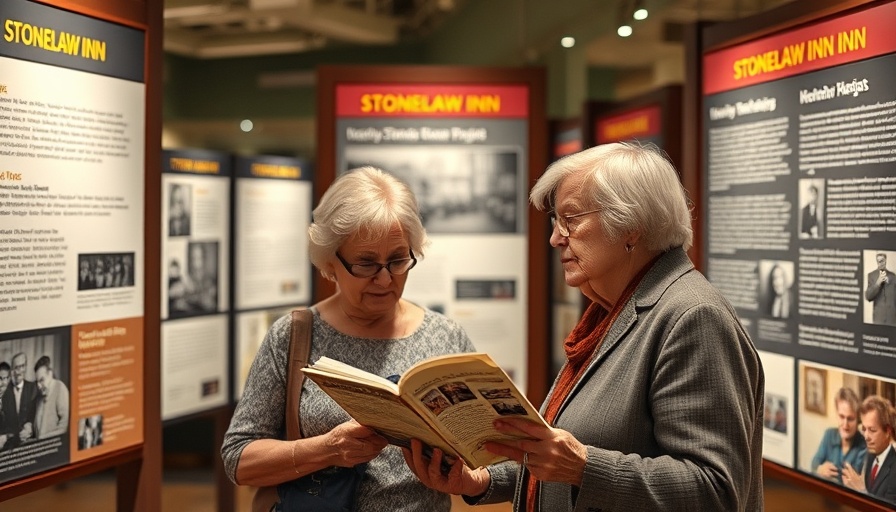 Stonewall Inn display at an exhibit with visitors reading.