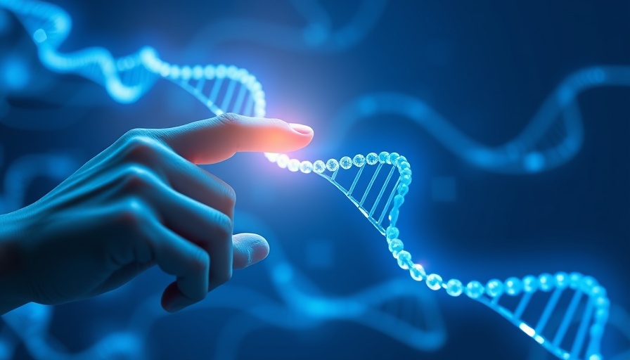 Futuristic digital hand interacting with DNA strand, representing preventing CRISPR from causing senescence.