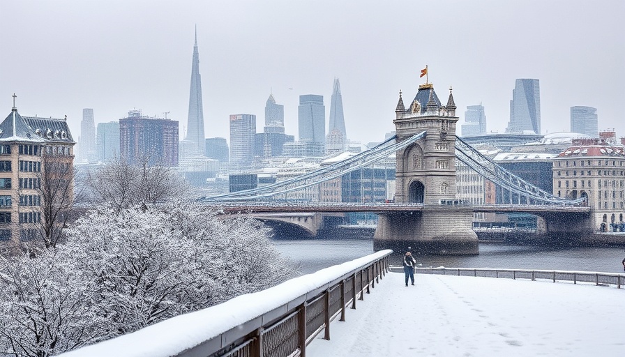 AMOC collapse impact on Northern Europe—snowy cityscape with iconic bridge.