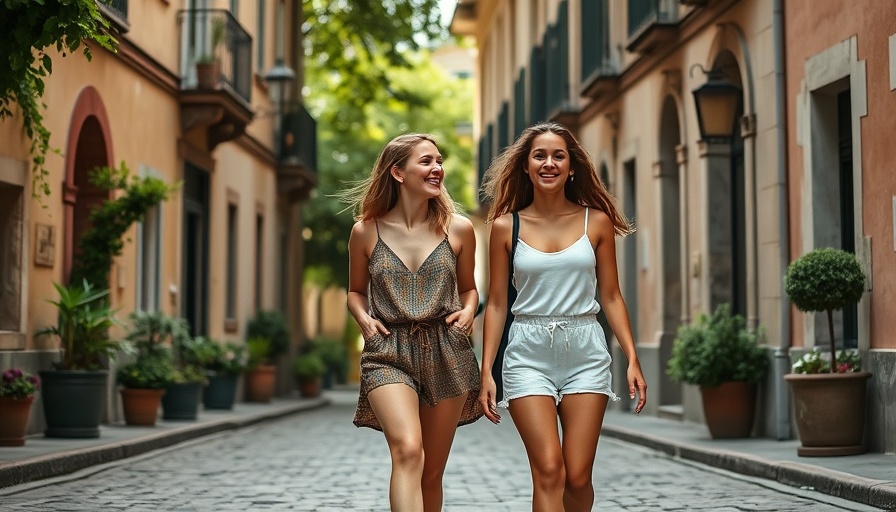 Friday Faves Summer Fitness Tips: Two young females walking on a cobblestone path.