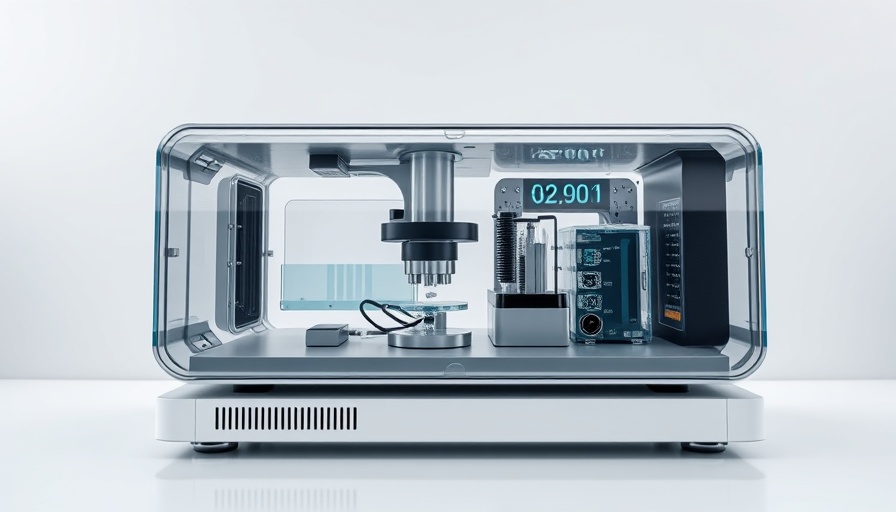 Modern laboratory device with digital display for rent human brain cells on a silicon chip.