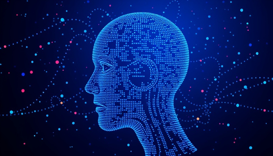 Abstract digital face in blue pixels on deep blue representing AI chatbot misinformation.