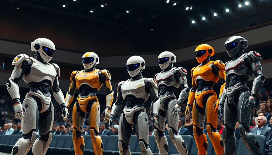 Futuristic humanoid robots on stage, advanced humanoid robots showcase.