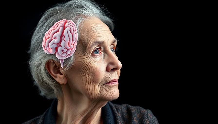 Elderly woman with a brain illustration overlay, educational concept.