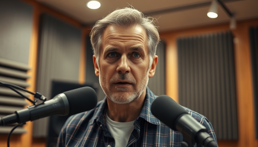 Middle-aged man communicates in a modern podcast studio, Positive Relationships and Technology.