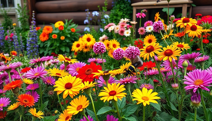 Vibrant flower garden aiding insect populations with colorful blooms.