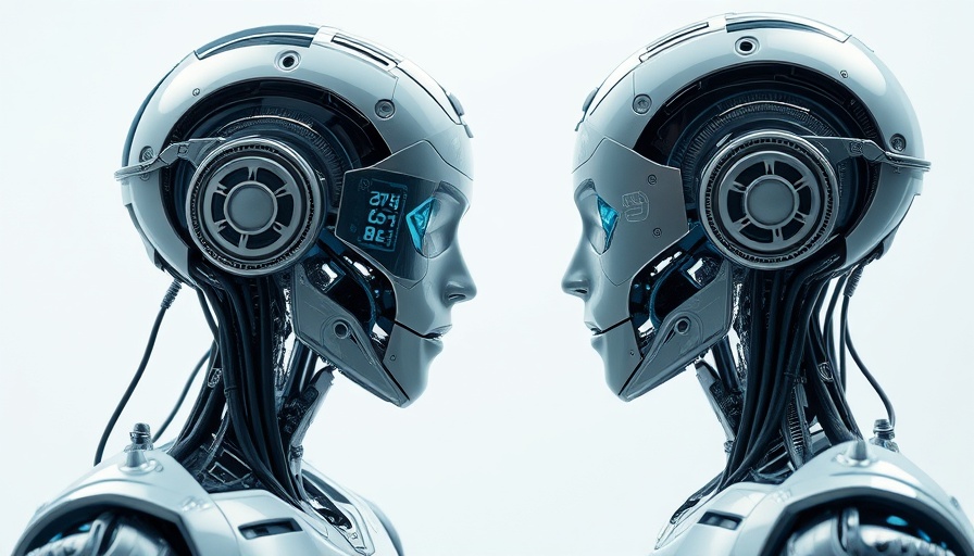 Futuristic robots contemplating AI advancements
