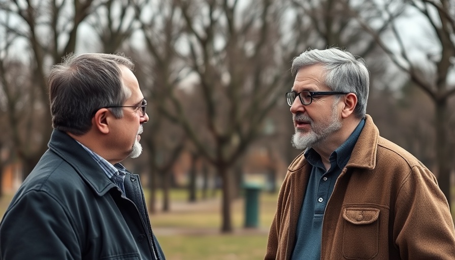 Man discussing outdoors in a park, highlighting the impact of friends on AI technology.