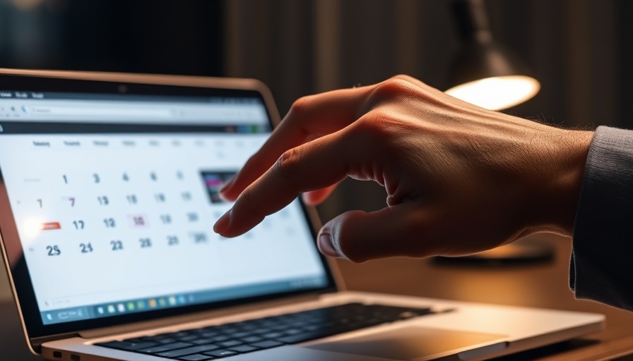 Digital hand planner interface on laptop screen, social media planning.
