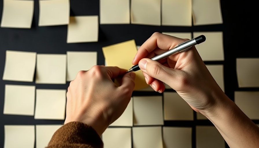 Writing on sticky notes for personal growth in a focused setting.