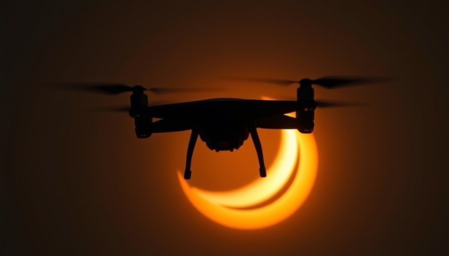 Drone silhouette against crescent sun, Taiwan Drone Manufacturing.