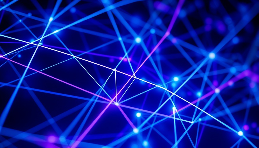 Abstract digital network with intersecting neon lines, Generative AI and privacy theme