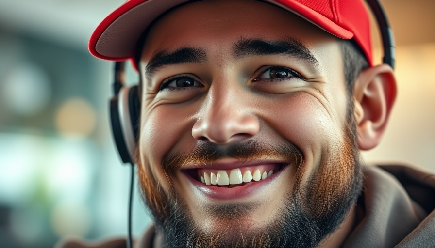 Man with beard and red cap smiling indoors discussing AI contributions.