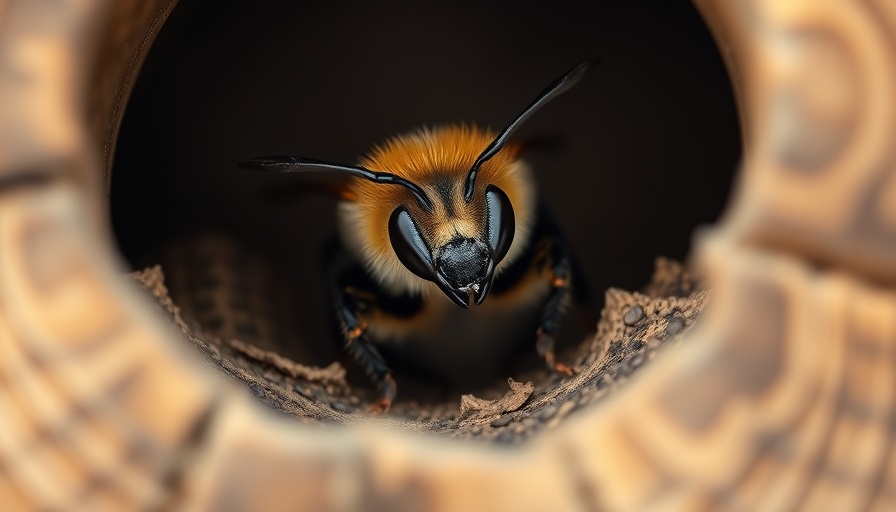 Close-up of bee in bee hotel for pollinator recovery.