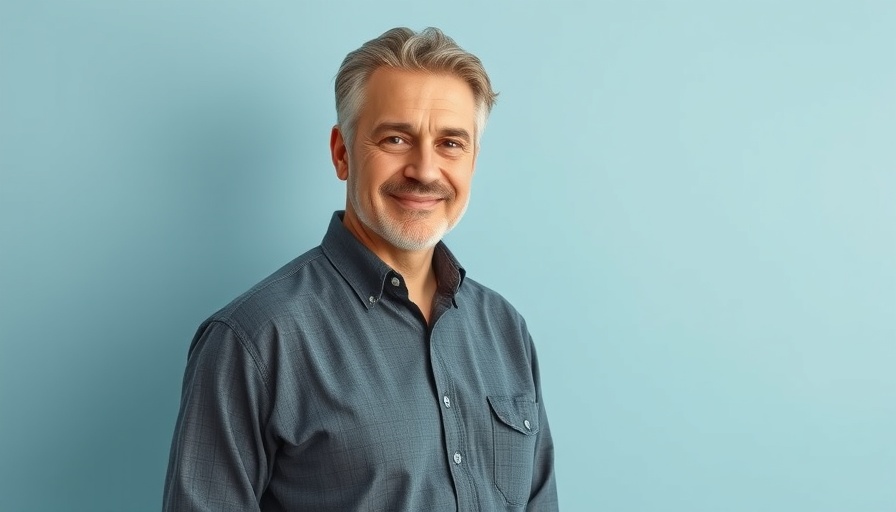 Confident middle-aged man with a slight smile on a blue background.