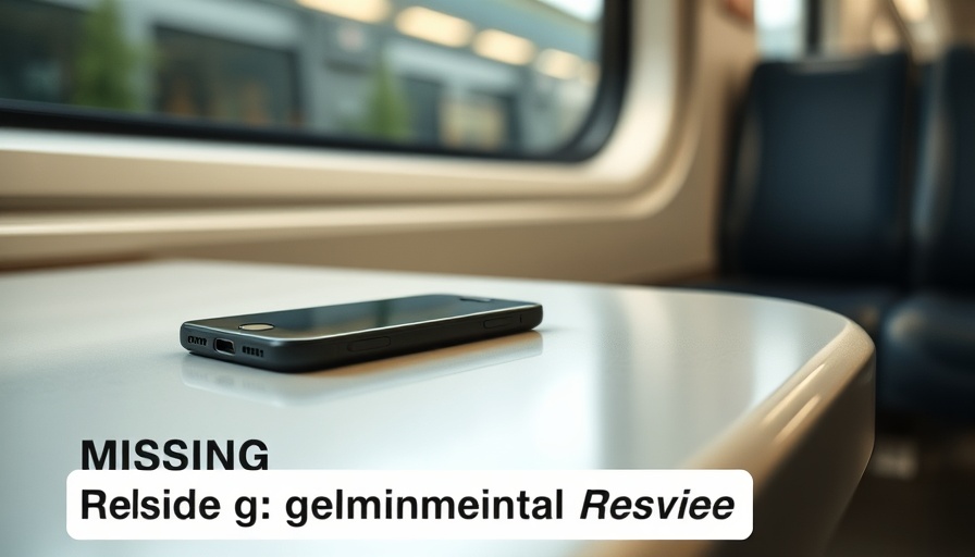 Smartphone on train table with missing government devices UK headline.