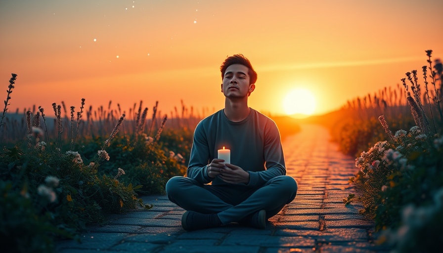 Serene young man holding candle in twilight, make peace with uncertainty