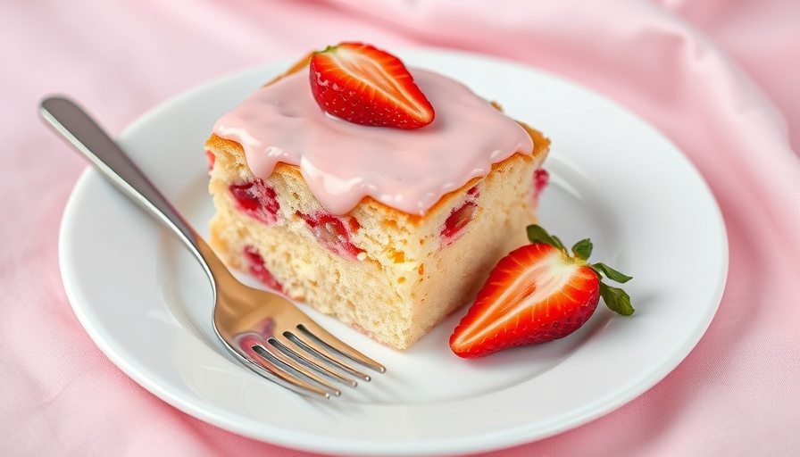 Fresh strawberry shortcake bread slice with pink glaze.
