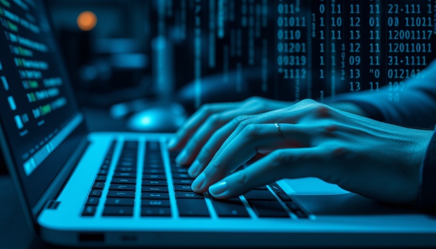 Hands typing on laptop with binary code overlay illustrating AI entrepreneurship funding.
