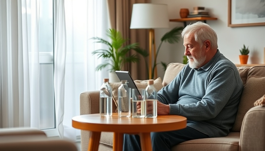 Elderly man video conferencing with doctor to save on pharmacy automation costs.