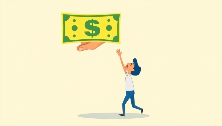 Cartoon of character reaching for dollar, AI Business Management Insights.