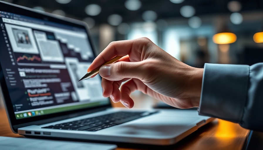 Professional hand using stylus with virtual documents on laptop screen, enhancing productivity.