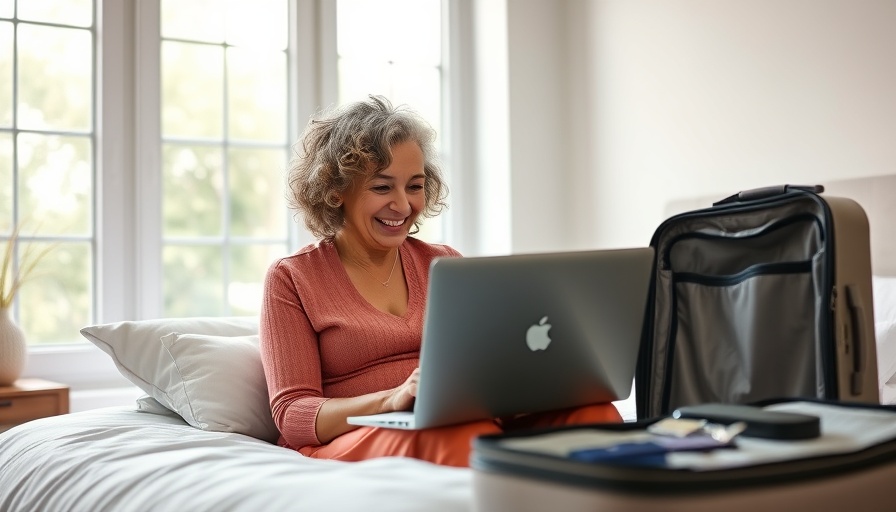 Older woman planning travel tips packing suitcase.
