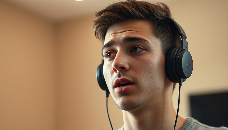 Young man using 11ai Personal Assistant Voice AI, speaking in a focused manner.