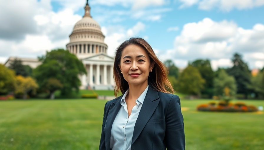 Businesswoman outdoors near famous dome building on a sunny day.