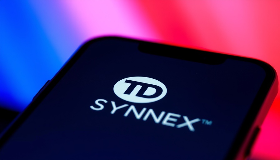 Smartphone with TD SYNNEX logo against vibrant blurred background.
