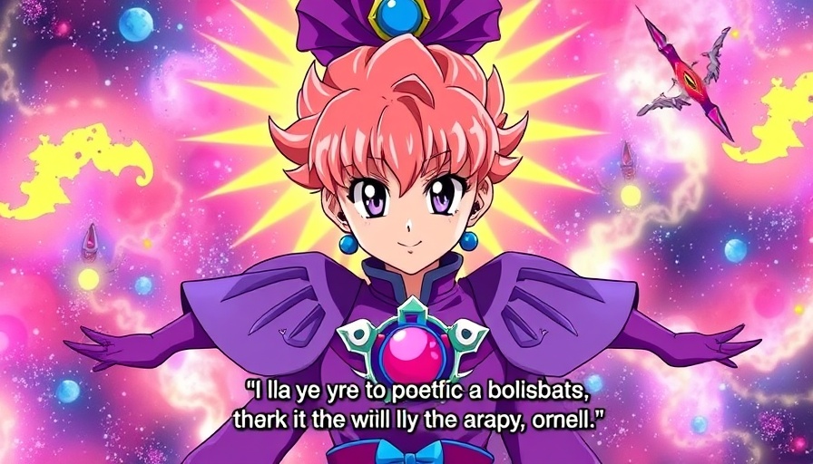 Colorful anime scene with AI translation error in subtitles.