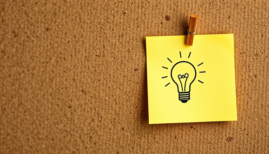 Yellow sticky note with light bulb sketch on cork board; notes to self for personal growth.