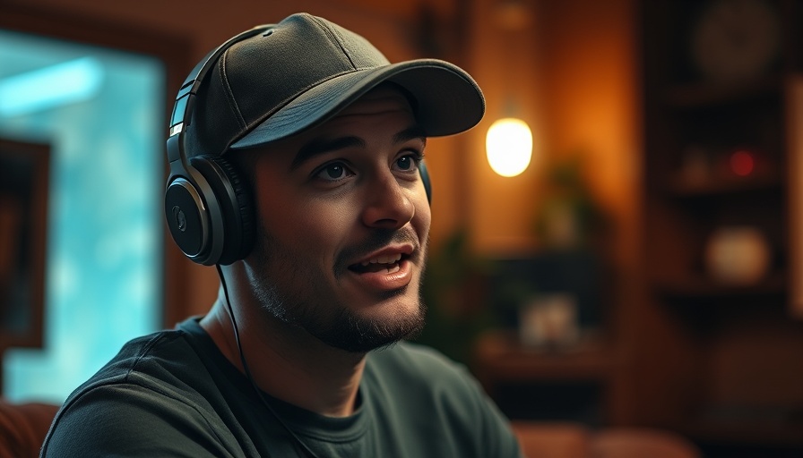 Casual man discusses exciting new ChatGPT features in dimly lit room.