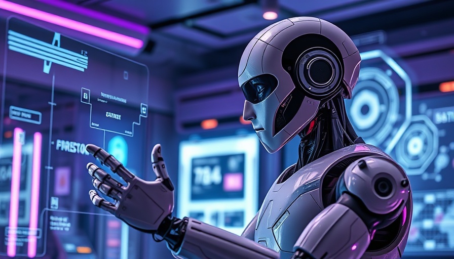 AI robot using a holographic interface in a tech lab