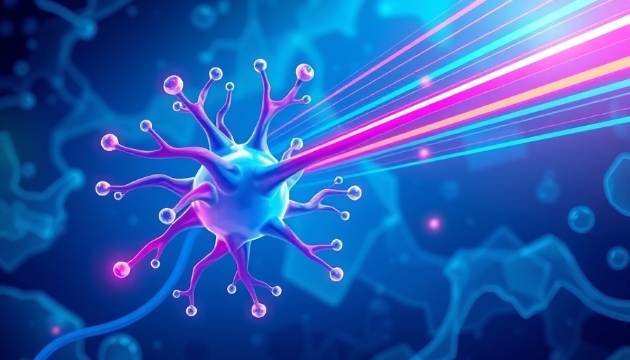 Cartoon neuron with lasers in icy background, cryorhodopsins in neuroscience concept.