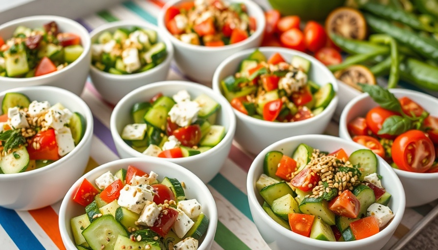 Variety of cucumber salad recipes featuring colorful ingredients.