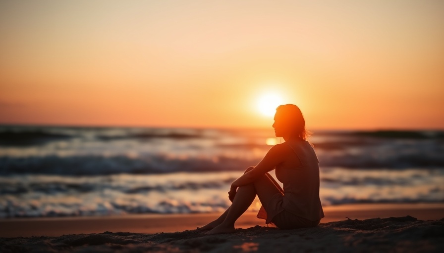 Woman contemplating at sunset on the beach, key to happiness.
