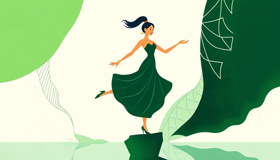Woman balancing on abstract shapes, symbolizing menopause myths journey.