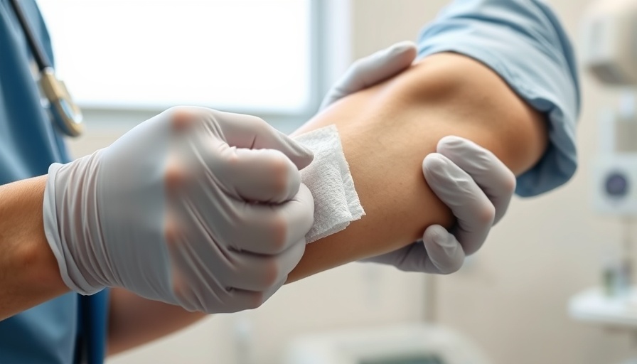 CellerateRX Surgical Powder application on an arm wound in a clinical setting.