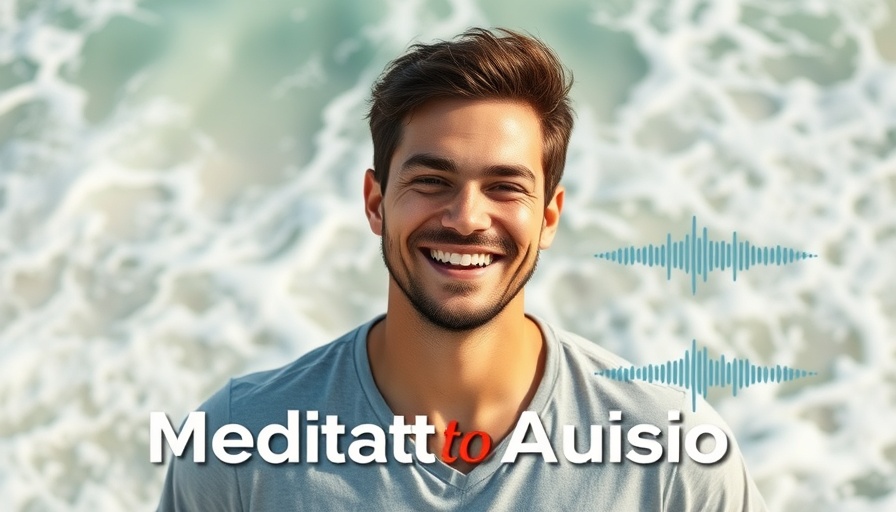 Guided Meditation for Focus promotion with smiling man and beach theme.