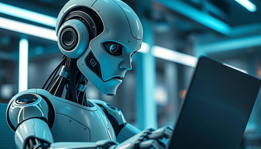 Advanced robot working on a laptop, representing GraphDB 11 for Reliable AI.