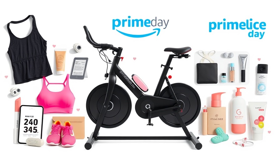 Amazon Prime Day deals for fitness products collage featuring bike and gadgets.