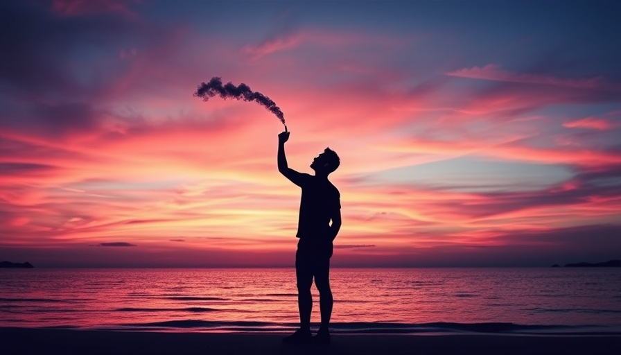 Mindful Ways to Remain Calm: Person with smoke at sunset beach.