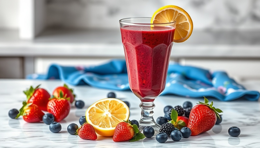 Power smoothie for kids with fresh fruits and blue cloth