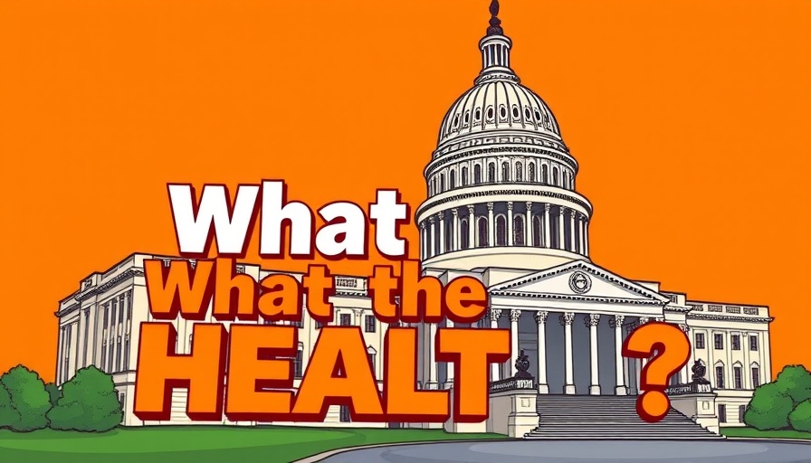 Illustrated Capitol building with 'What the Health?' text on orange