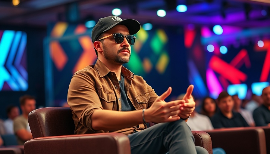 Confident individual discussing on stage at Grok 4 AI event.
